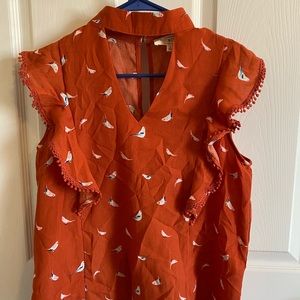 Sweet Wanderer: Women’s orange bird print blouse